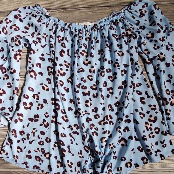 Light Blue Animal Print Blouse - Picture 4 of 7